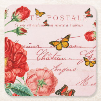 Dessous-de-verre Carré En Papier Dessous de verre floral vintage français avec papi