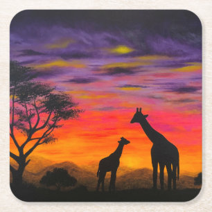 Dessous-de-verre Carré En Papier dessous de verre "Giraffe Sunset" de Gregg's Deep 