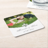 Dessous-de-verre Carré En Papier Dessous de verre Mariage papier photo Silver Fleur (Incliné)