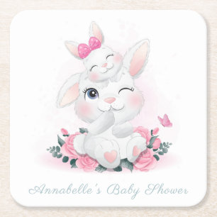 DESSOUS-DE-VERRE CARRÉ EN PAPIER DESSOUS DE VERRE PAPIER : BABY SHOWER : BUNNY SUR 