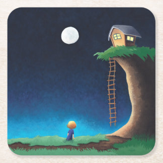 Dessous-de-verre Carré En Papier Dessous de verre papier Carré Pleine lune de nuit 