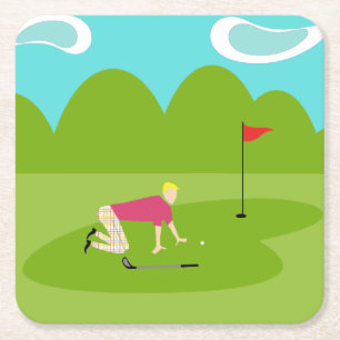 Dessous-de-verre Carré En Papier Dessous de verre papier de Golfer Retro