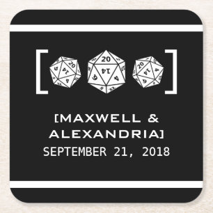 Dessous-de-verre Carré En Papier Dessous de verre papier Ebony D20 Dice Gamer