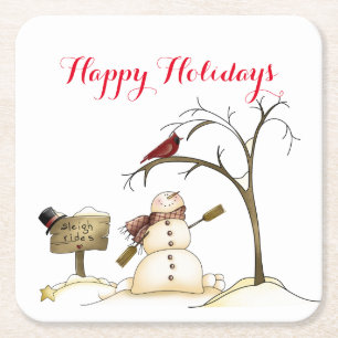Dessous-de-verre Carré En Papier Dessous de verre papier Snowman Red Bird Tree Slei
