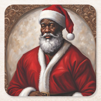 Dessous-de-verre Carré En Papier Dessous de verre Père Noël afro-américains