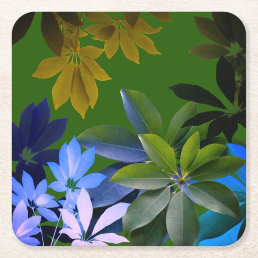 Dessous-de-verre Carré En Papier Dessous de verre personnalisés Feuilles verts et b (Devant)