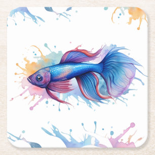 Dessous-de-verre Carré En Papier Dessous de verre - Série d'aquarelles : Betta Fish