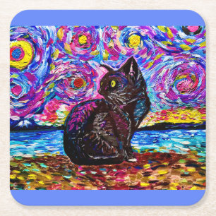 Dessous-de-verre Carré En Papier Dessous de verre Starry Night Black Kitty