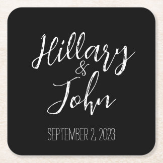 Dessous-de-verre Carré En Papier Dessous de verre sur le nom et la date du mariage 