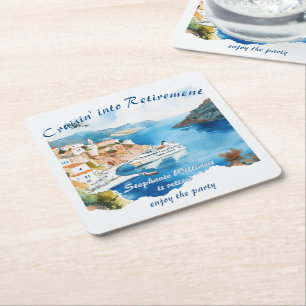 Dessous-de-verre Carré En Papier Destination de croisière pour la fête de retraite