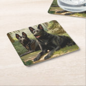 Dessous-de-verre Carré En Papier Deux Chiens (Incliné)