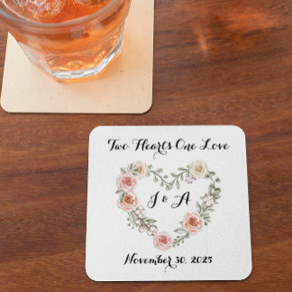 Dessous-de-verre Carré En Papier Deux Coeurs Un Amour Rose Crème Rose