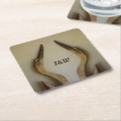 Dessous-de-verre Carré En Papier Deux côtes Patinées de Hérons avec des initiaux (Incliné)