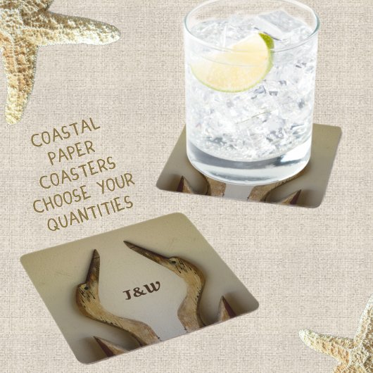 Dessous-de-verre Carré En Papier Deux côtes Patinées de Hérons avec des initiaux