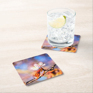 Dessous-de-verre Carré En Papier Deux Fleurs Extraordinaires Sakura. Rose, Arrière