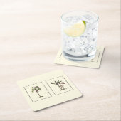 Dessous-de-verre Carré En Papier Deux mini palmiers encadrés (En situation)