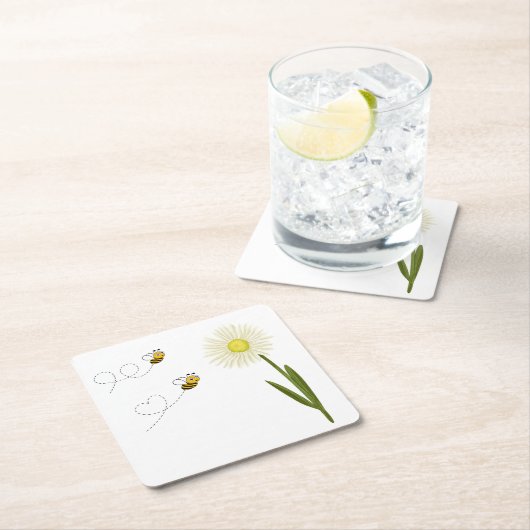 Dessous-de-verre Carré En Papier Deux petites abeilles mignonnes (En situation)