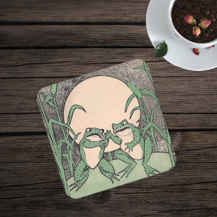 Dessous-de-verre Carré En Papier Deux Vintages Amour Amoureux Grenouilles Vertes Lu