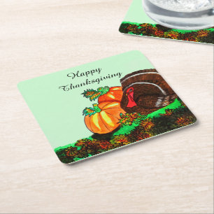 DESSOUS-DE-VERRE CARRÉ EN PAPIER DÎNE DE THANKSGIVING MAJESTUEUX