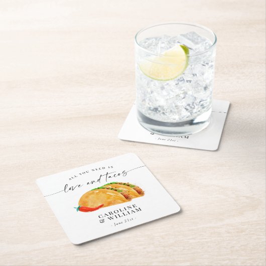 Dessous-de-verre Carré En Papier Dîner de répétition Amour et Tacos (En situation)
