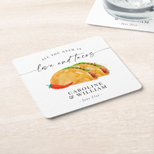 Dessous-de-verre Carré En Papier Dîner de répétition Amour et Tacos (Incliné)