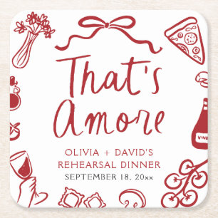 Dessous-de-verre Carré En Papier Dîner de répétition de pizza au "That's Amore" ita
