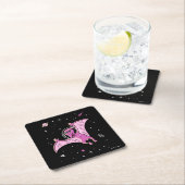 Dessous-de-verre Carré En Papier Dinos De Ptérodactyle Violet Dans L'Espace (En situation)