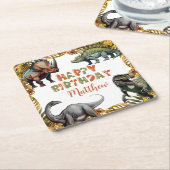 Dessous-de-verre Carré En Papier Dinosaur fête d'anniversaire (Incliné)