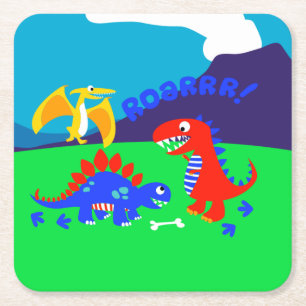 Dessous-de-verre Carré En Papier Dinosaures mignons
