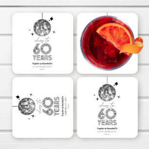 Dessous-de-verre Carré En Papier Disco Cheers 60 Anniversaire Mariage Fête