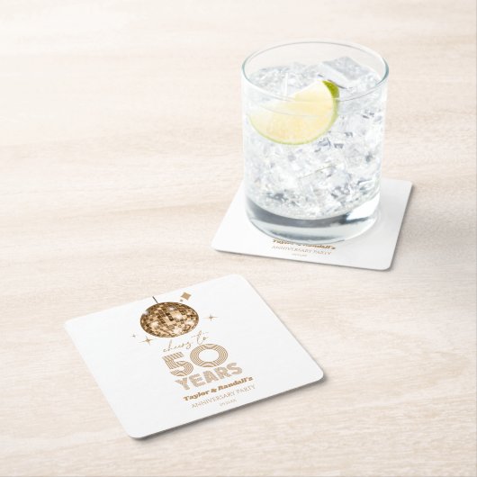 Dessous-de-verre Carré En Papier Disco Soirée Mariage de 50 ans (En situation)