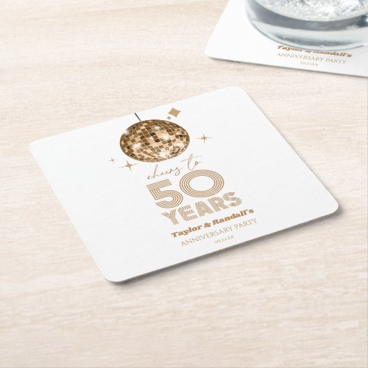 Dessous-de-verre Carré En Papier Disco Soirée Mariage de 50 ans (Incliné)