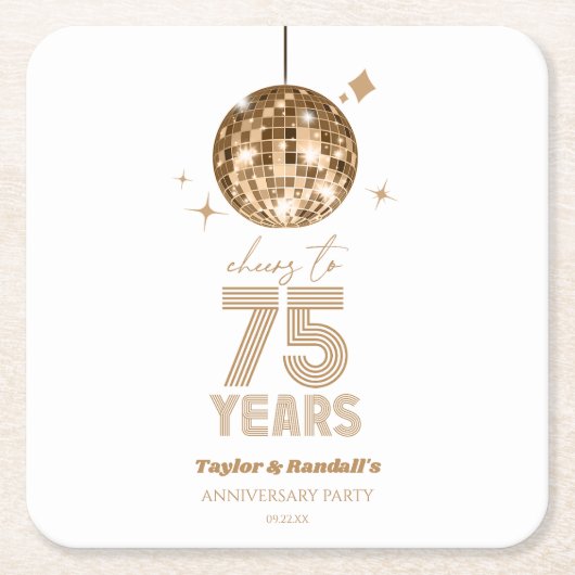 Dessous-de-verre Carré En Papier Disco Soirée Mariage de 75 ans (Devant)
