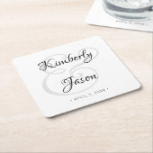 Dessous-de-verre Carré En Papier DIY His & Her Script Names, Black & Grey Wedding (Incliné)