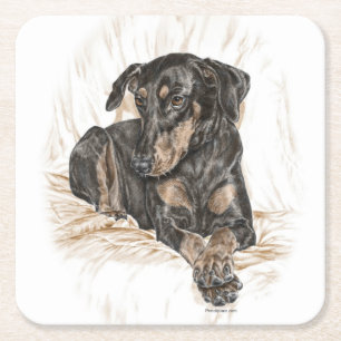 Dessous-de-verre Carré En Papier Doberman Chien oreilles naturelles