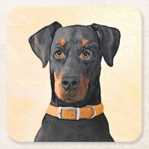 Dessous-de-verre Carré En Papier Doberman Pinscher Peinture non découpée Art origin