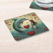 Dessous-de-verre Carré En Papier Dolphin Love 1 (Incliné)