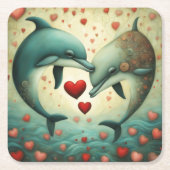 Dessous-de-verre Carré En Papier Dolphin Love 2 (Devant)