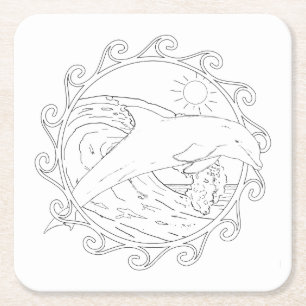 Dessous-de-verre Carré En Papier Dolphin Maori Sun Adult Coloration Dessous de verr