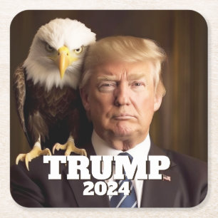 Dessous-de-verre Carré En Papier Donald Trump 2024 Photo - aigle chauve sur l'épaul