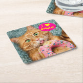 Dessous-de-verre Carré En Papier Donateur mangeant des chats (Incliné)