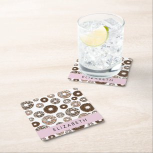 Dessous-de-verre Carré En Papier Donuts Au Chocolat, Donuts Au Caramel, Glace, Votr
