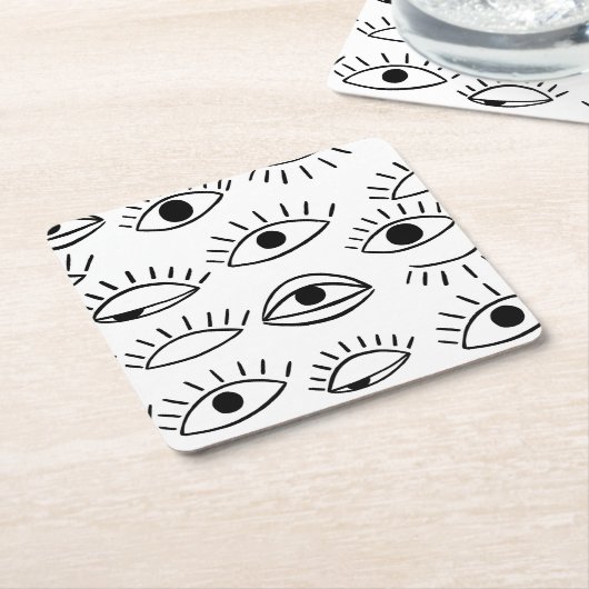 Dessous-de-verre Carré En Papier Doodle eye, motif créatif sans couture. (Incliné)