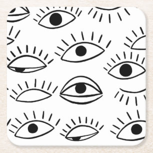 Dessous-de-verre Carré En Papier Doodle eye, motif créatif sans couture.