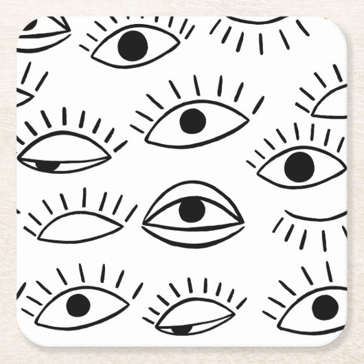 Dessous-de-verre Carré En Papier Doodle eye, motif créatif sans couture. (Devant)