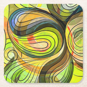 Dessous-de-verre Carré En Papier Doodle jaune et marron automnal avec lignes noires