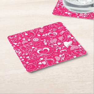 Dessous-de-verre Carré En Papier Doodles d'amour du coeur Dessous de verre rose-bla