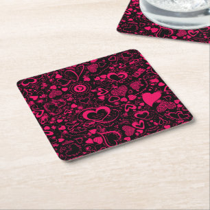 Dessous-de-verre Carré En Papier Doodles d'amour du coeur Dessous de verre rose-noi