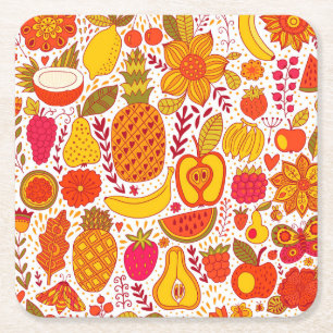Dessous-de-verre Carré En Papier Doodles de fruits : Motif Vintage été.