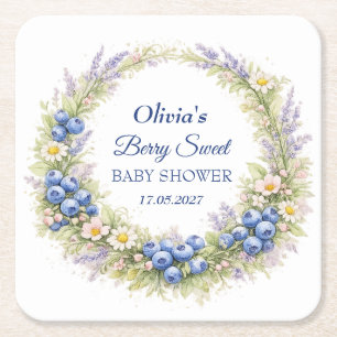 Dessous-de-verre Carré En Papier Douce Baby Shower Blueberry Bébé Fille Garçon